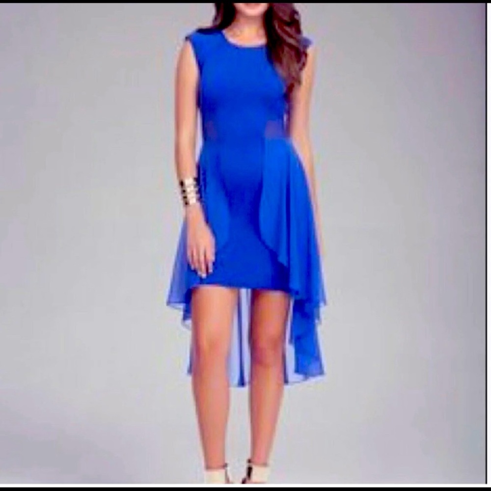 Bebe Cobalt Blue High Low Mesh Cutout Dress